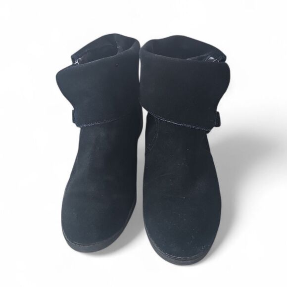 Ann Taylor LOFT 100% Leather Suede Ankle Luxe Boots Sz 8.5 Black Moto Utility - Picture 4 of 13